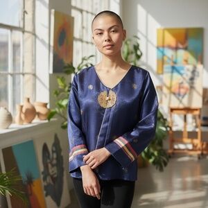 Japanese women's Kimono/‎ jacket  Blue Size Large